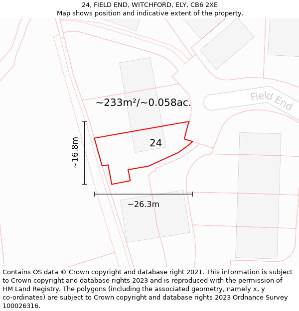 24, FIELD END, WITCHFORD, ELY, CB6 2XE: Plot and title map