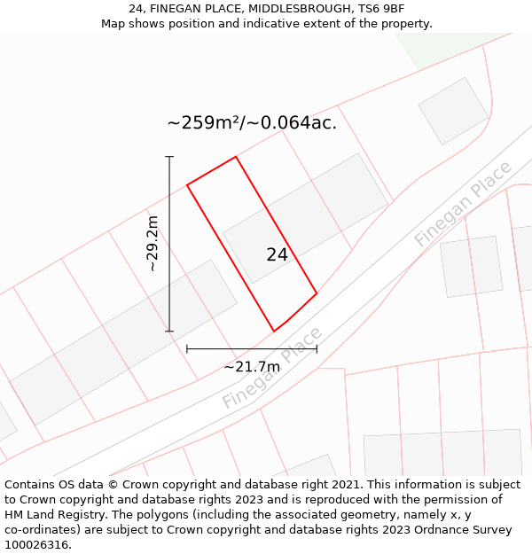 24, FINEGAN PLACE, MIDDLESBROUGH, TS6 9BF: Plot and title map