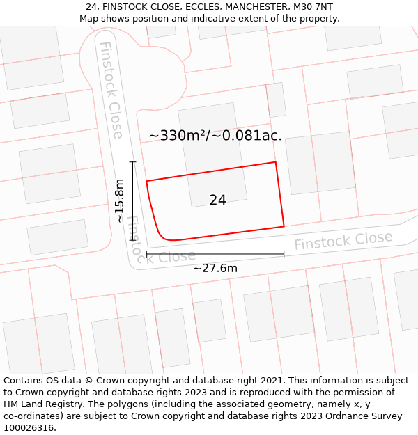 24, FINSTOCK CLOSE, ECCLES, MANCHESTER, M30 7NT: Plot and title map