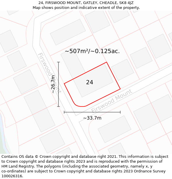 24, FIRSWOOD MOUNT, GATLEY, CHEADLE, SK8 4JZ: Plot and title map