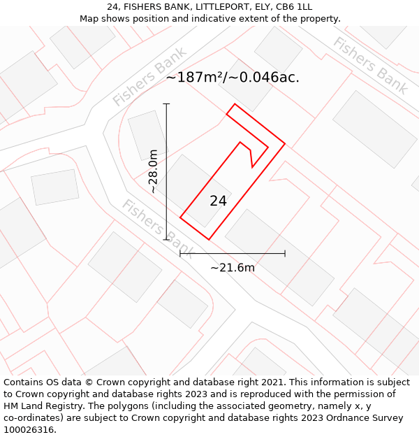 24, FISHERS BANK, LITTLEPORT, ELY, CB6 1LL: Plot and title map