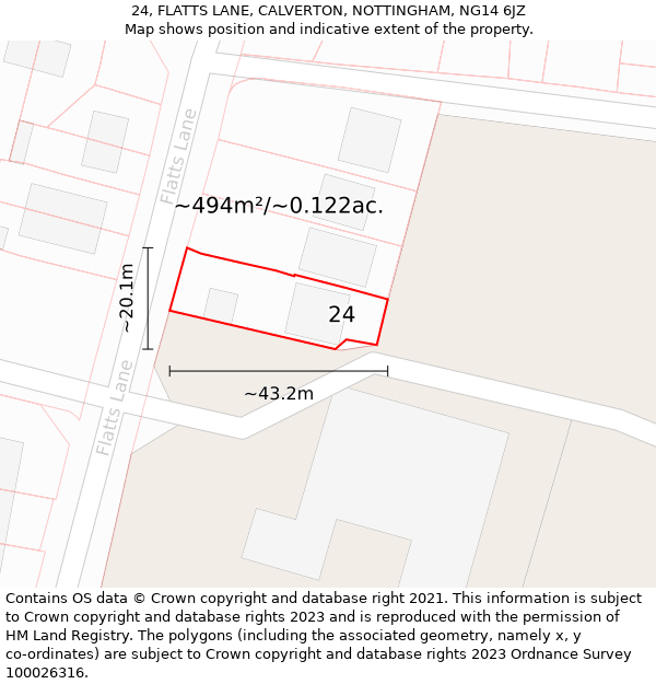 24, FLATTS LANE, CALVERTON, NOTTINGHAM, NG14 6JZ: Plot and title map