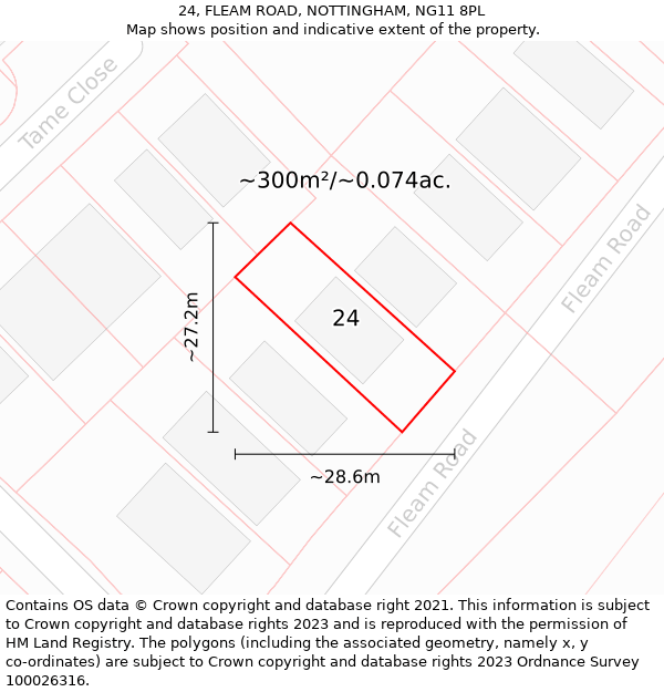 24, FLEAM ROAD, NOTTINGHAM, NG11 8PL: Plot and title map