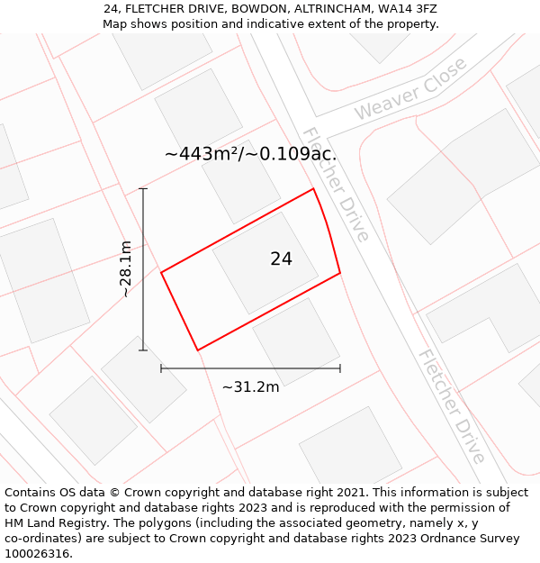 24, FLETCHER DRIVE, BOWDON, ALTRINCHAM, WA14 3FZ: Plot and title map