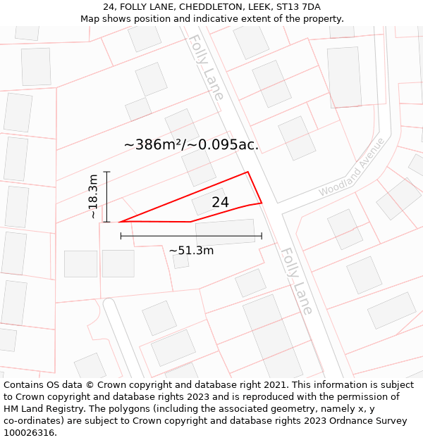 24, FOLLY LANE, CHEDDLETON, LEEK, ST13 7DA: Plot and title map