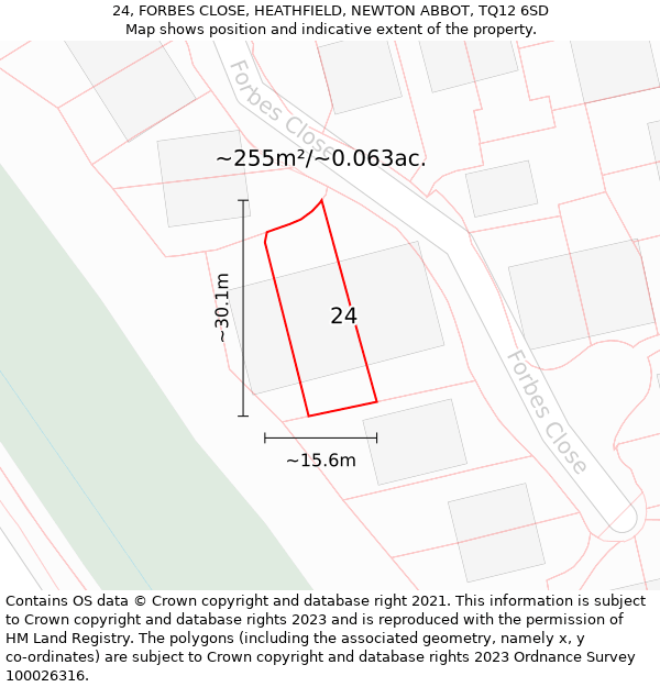 24, FORBES CLOSE, HEATHFIELD, NEWTON ABBOT, TQ12 6SD: Plot and title map