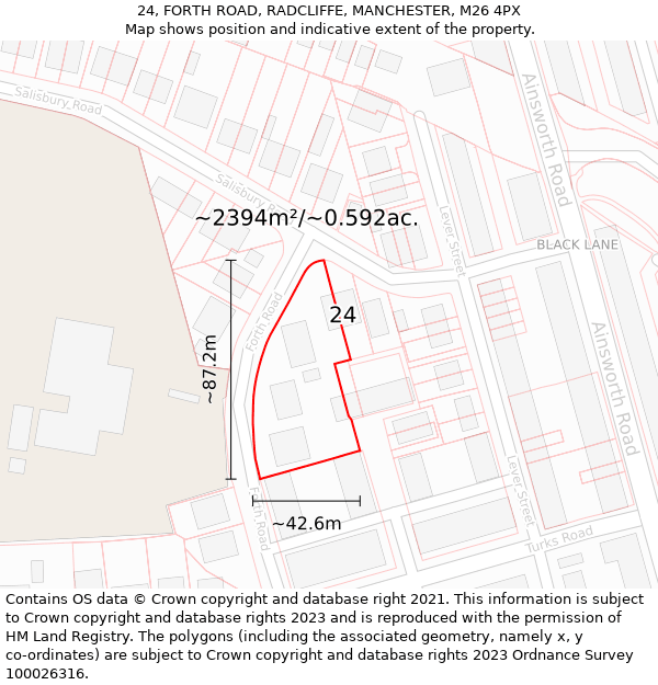 24, FORTH ROAD, RADCLIFFE, MANCHESTER, M26 4PX: Plot and title map