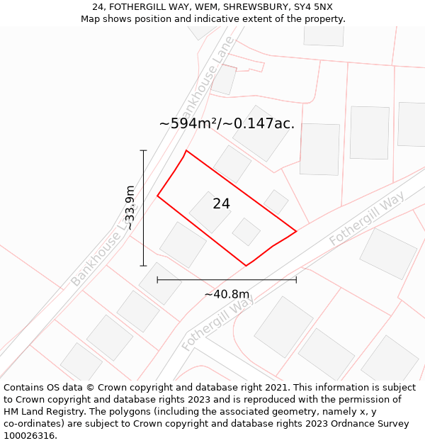 24, FOTHERGILL WAY, WEM, SHREWSBURY, SY4 5NX: Plot and title map