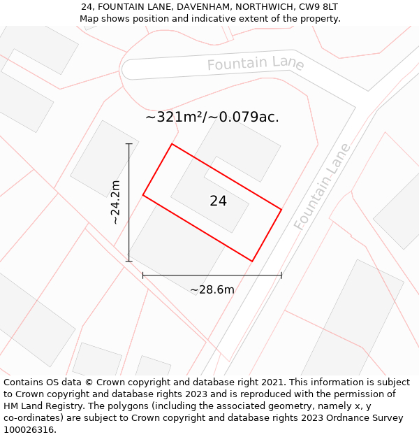 24, FOUNTAIN LANE, DAVENHAM, NORTHWICH, CW9 8LT: Plot and title map