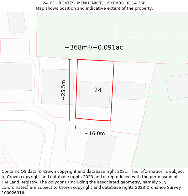 24, FOURGATES, MENHENIOT, LISKEARD, PL14 3SR: Plot and title map