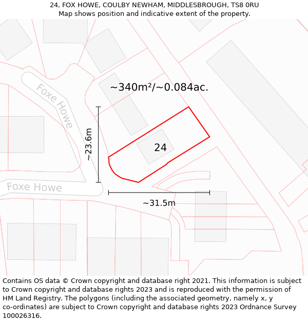 24, FOX HOWE, COULBY NEWHAM, MIDDLESBROUGH, TS8 0RU: Plot and title map