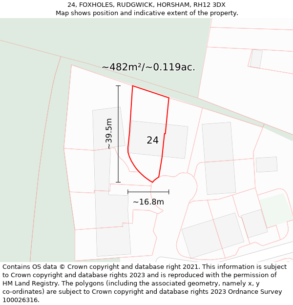 24, FOXHOLES, RUDGWICK, HORSHAM, RH12 3DX: Plot and title map