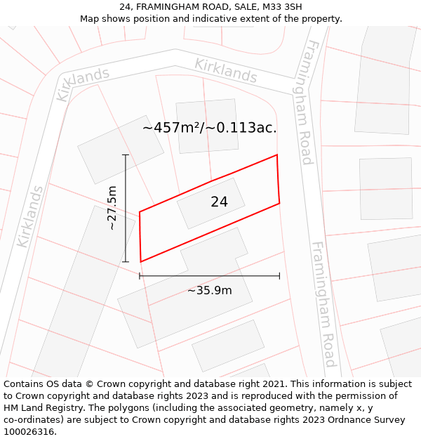 24, FRAMINGHAM ROAD, SALE, M33 3SH: Plot and title map