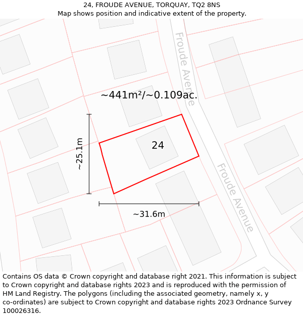 24, FROUDE AVENUE, TORQUAY, TQ2 8NS: Plot and title map