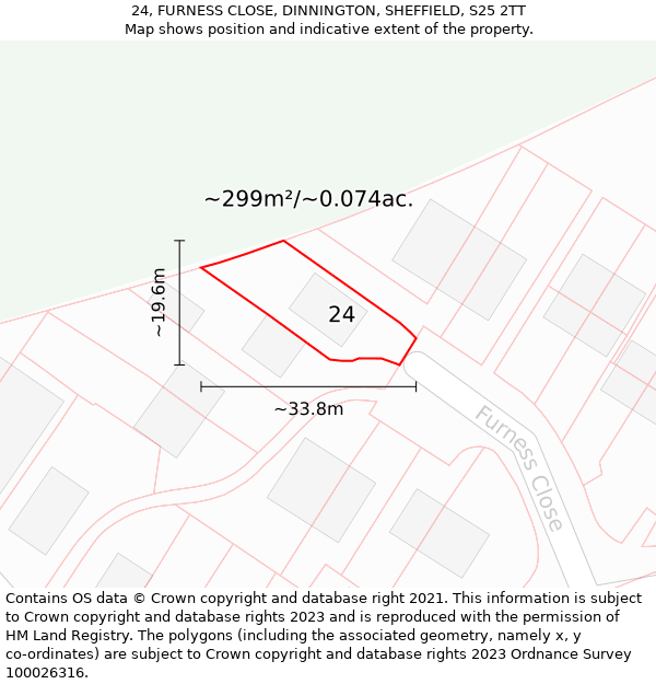 24, FURNESS CLOSE, DINNINGTON, SHEFFIELD, S25 2TT: Plot and title map