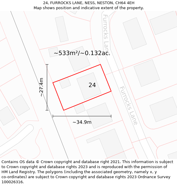 24, FURROCKS LANE, NESS, NESTON, CH64 4EH: Plot and title map