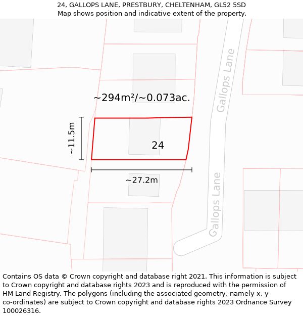 24, GALLOPS LANE, PRESTBURY, CHELTENHAM, GL52 5SD: Plot and title map