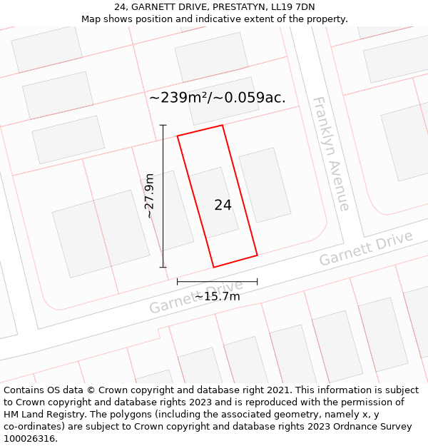 24, GARNETT DRIVE, PRESTATYN, LL19 7DN: Plot and title map