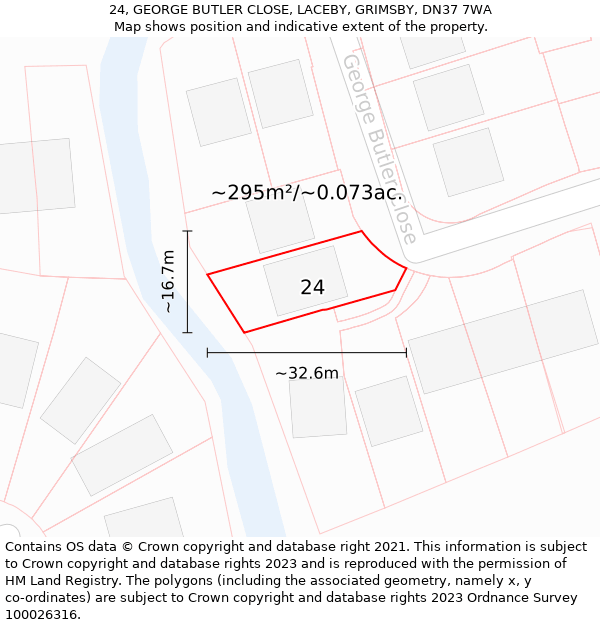 24, GEORGE BUTLER CLOSE, LACEBY, GRIMSBY, DN37 7WA: Plot and title map