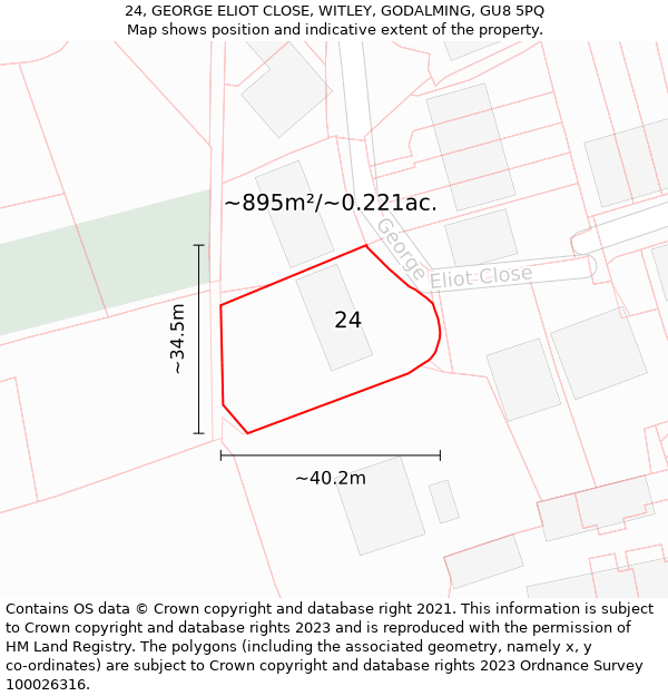 24, GEORGE ELIOT CLOSE, WITLEY, GODALMING, GU8 5PQ: Plot and title map