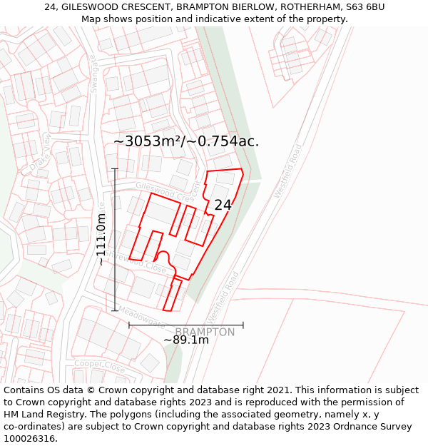 24, GILESWOOD CRESCENT, BRAMPTON BIERLOW, ROTHERHAM, S63 6BU: Plot and title map