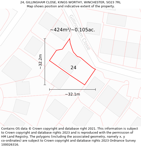 24, GILLINGHAM CLOSE, KINGS WORTHY, WINCHESTER, SO23 7RL: Plot and title map