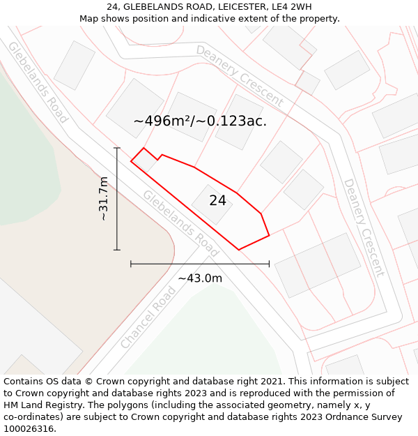 24, GLEBELANDS ROAD, LEICESTER, LE4 2WH: Plot and title map