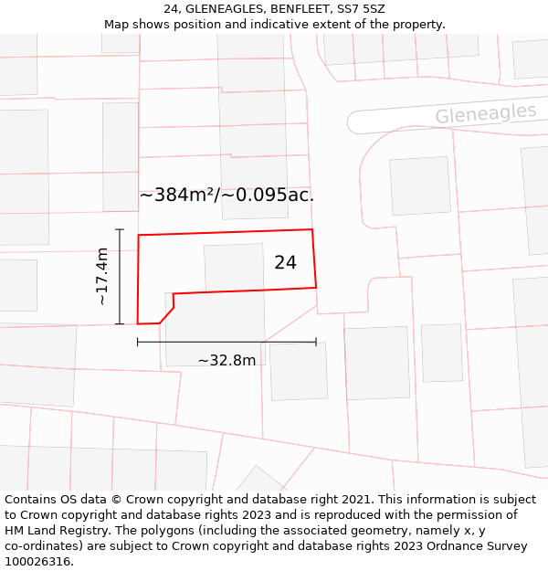 24, GLENEAGLES, BENFLEET, SS7 5SZ: Plot and title map