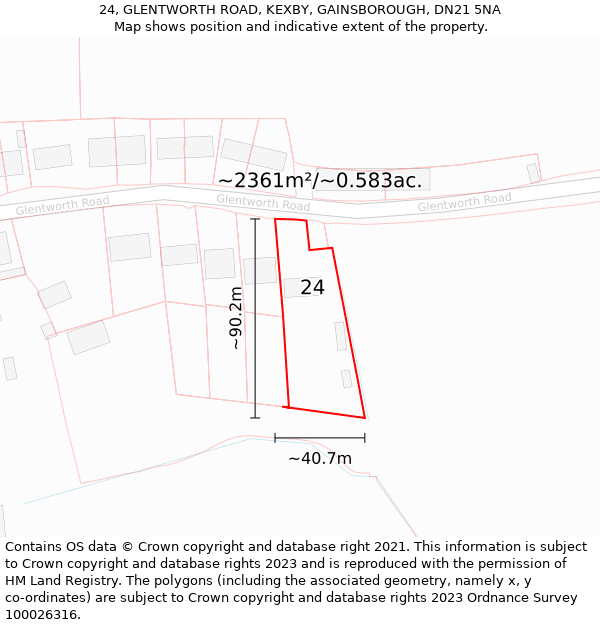 24, GLENTWORTH ROAD, KEXBY, GAINSBOROUGH, DN21 5NA: Plot and title map