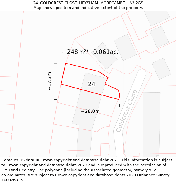 24, GOLDCREST CLOSE, HEYSHAM, MORECAMBE, LA3 2GS: Plot and title map