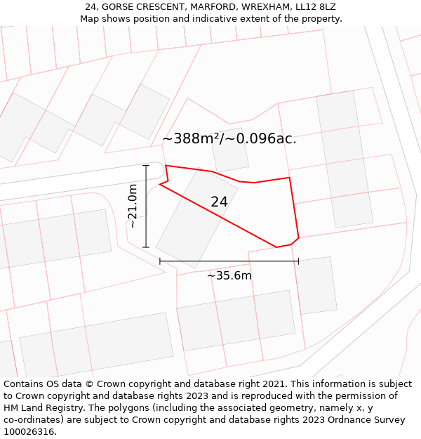 24, GORSE CRESCENT, MARFORD, WREXHAM, LL12 8LZ: Plot and title map