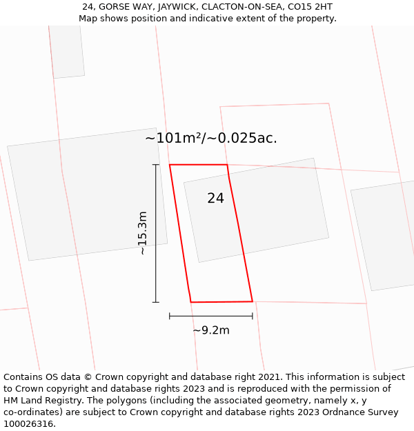 24, GORSE WAY, JAYWICK, CLACTON-ON-SEA, CO15 2HT: Plot and title map