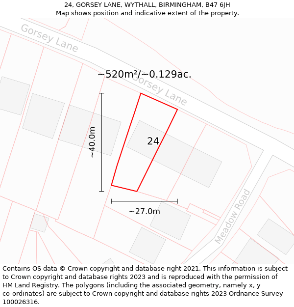 24, GORSEY LANE, WYTHALL, BIRMINGHAM, B47 6JH: Plot and title map