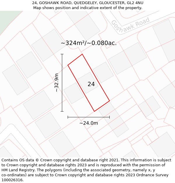 24, GOSHAWK ROAD, QUEDGELEY, GLOUCESTER, GL2 4NU: Plot and title map