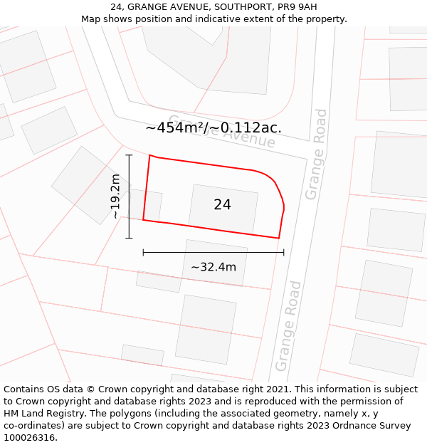 24, GRANGE AVENUE, SOUTHPORT, PR9 9AH: Plot and title map