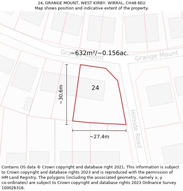 24, GRANGE MOUNT, WEST KIRBY, WIRRAL, CH48 6EU: Plot and title map