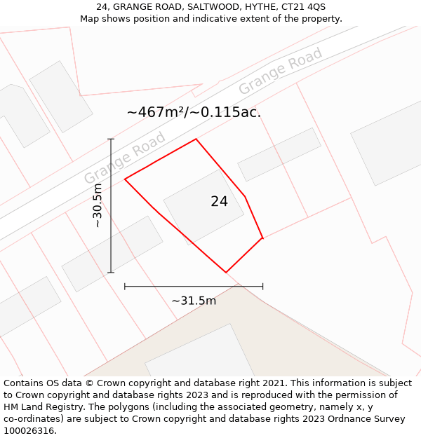 24, GRANGE ROAD, SALTWOOD, HYTHE, CT21 4QS: Plot and title map