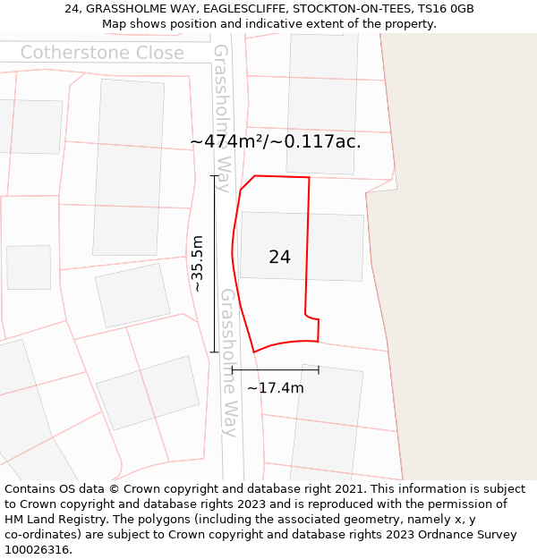 24, GRASSHOLME WAY, EAGLESCLIFFE, STOCKTON-ON-TEES, TS16 0GB: Plot and title map