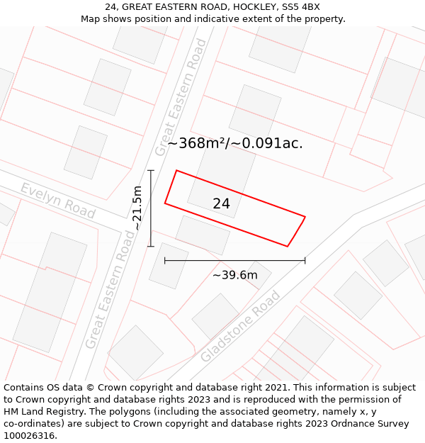 24, GREAT EASTERN ROAD, HOCKLEY, SS5 4BX: Plot and title map