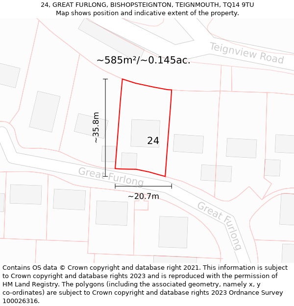 24, GREAT FURLONG, BISHOPSTEIGNTON, TEIGNMOUTH, TQ14 9TU: Plot and title map