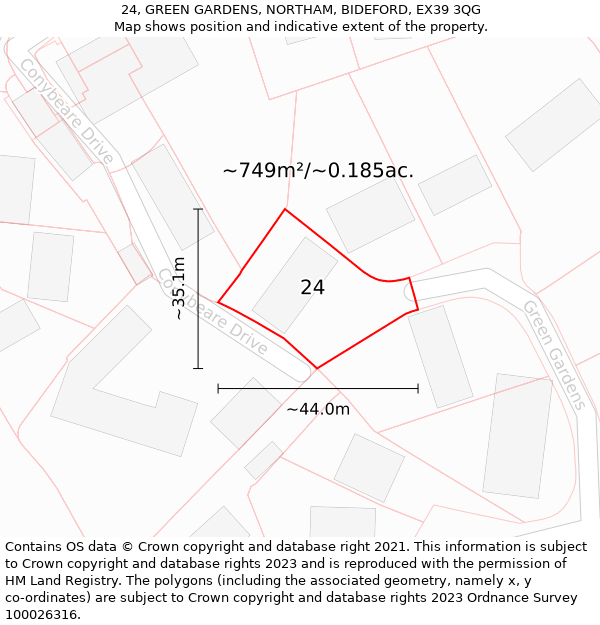 24, GREEN GARDENS, NORTHAM, BIDEFORD, EX39 3QG: Plot and title map