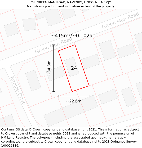 24, GREEN MAN ROAD, NAVENBY, LINCOLN, LN5 0JY: Plot and title map