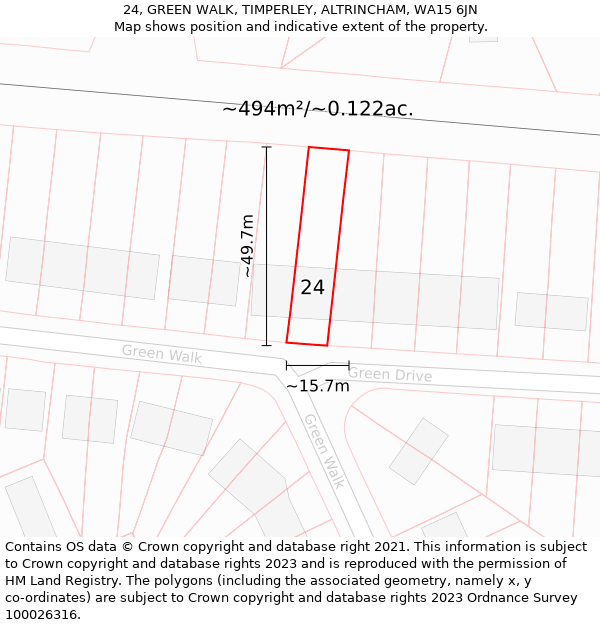 24, GREEN WALK, TIMPERLEY, ALTRINCHAM, WA15 6JN: Plot and title map