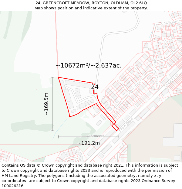 24, GREENCROFT MEADOW, ROYTON, OLDHAM, OL2 6LQ: Plot and title map