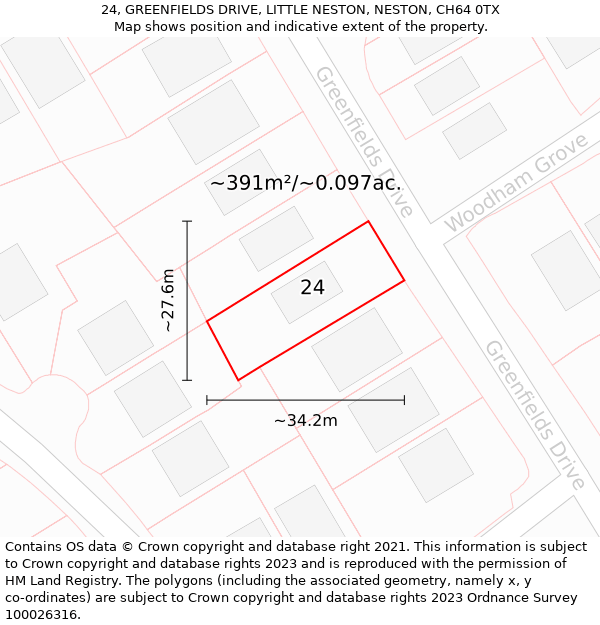 24, GREENFIELDS DRIVE, LITTLE NESTON, NESTON, CH64 0TX: Plot and title map