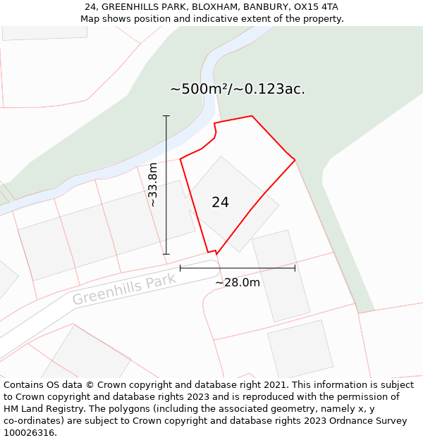 24, GREENHILLS PARK, BLOXHAM, BANBURY, OX15 4TA: Plot and title map