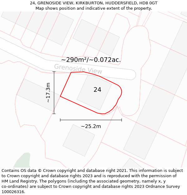 24, GRENOSIDE VIEW, KIRKBURTON, HUDDERSFIELD, HD8 0GT: Plot and title map