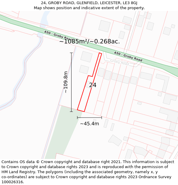 24, GROBY ROAD, GLENFIELD, LEICESTER, LE3 8GJ: Plot and title map