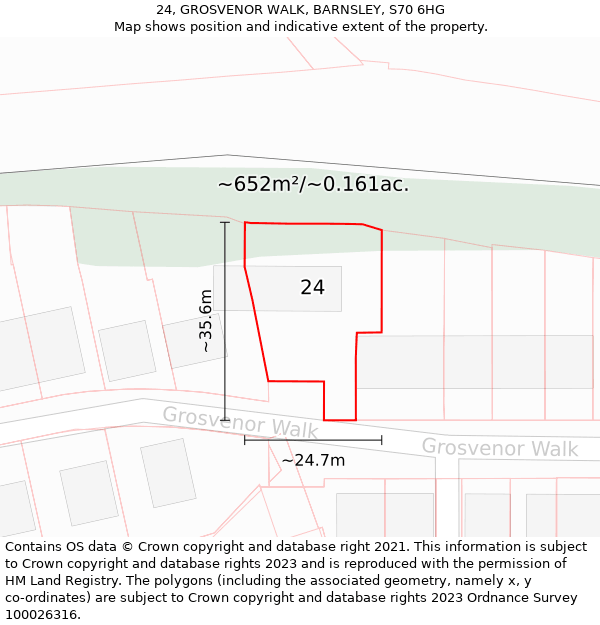 24, GROSVENOR WALK, BARNSLEY, S70 6HG: Plot and title map