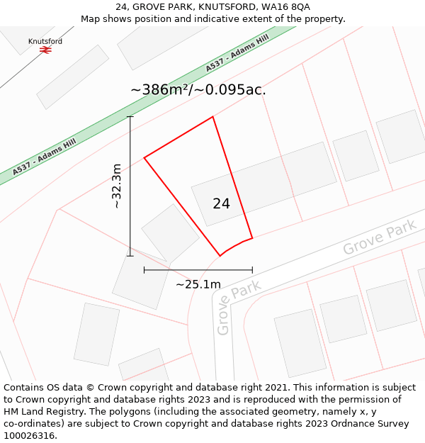 24, GROVE PARK, KNUTSFORD, WA16 8QA: Plot and title map